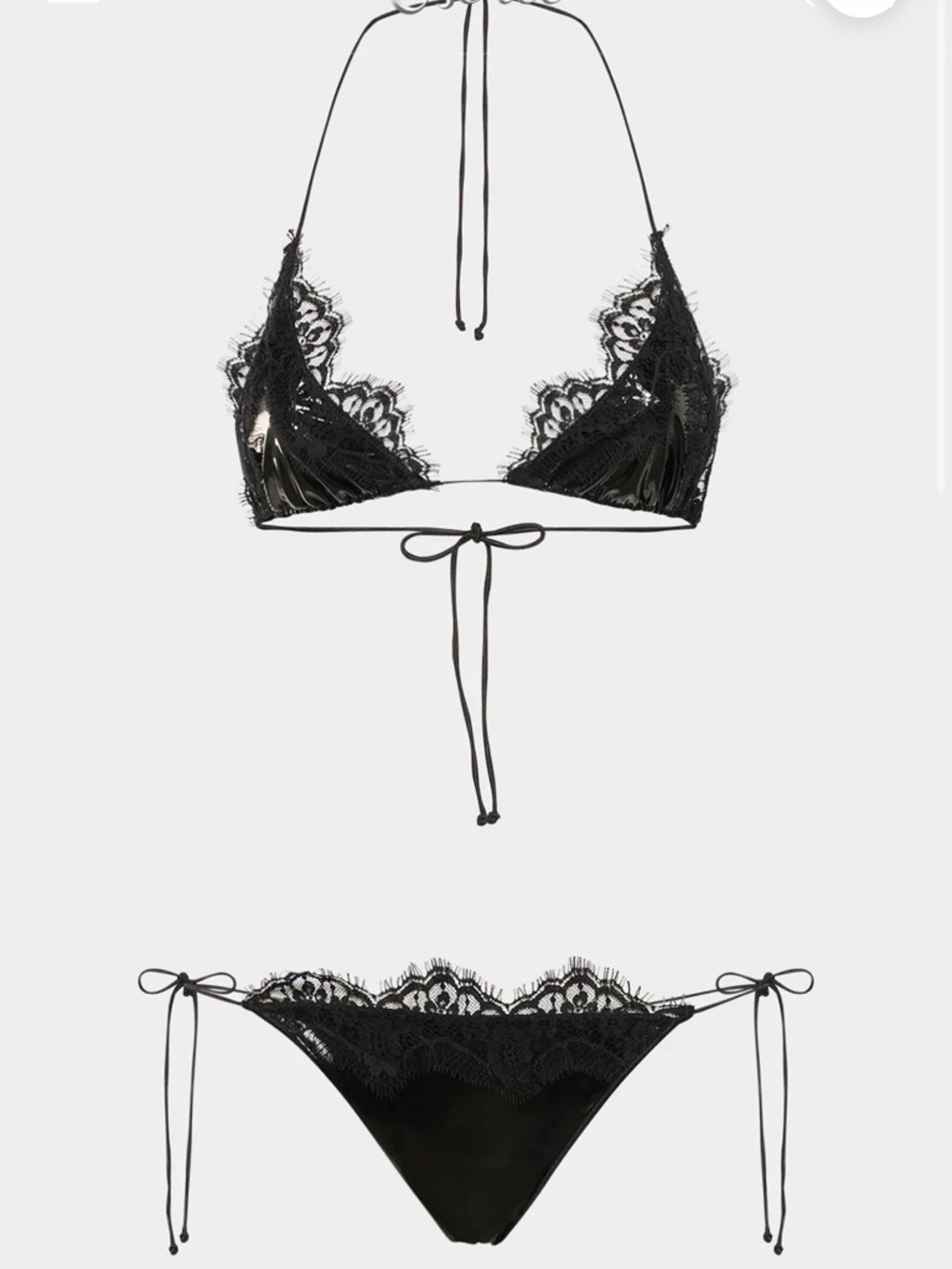 Black Oseree Lace Triangle Bralette & Tie-Side Bikini Set